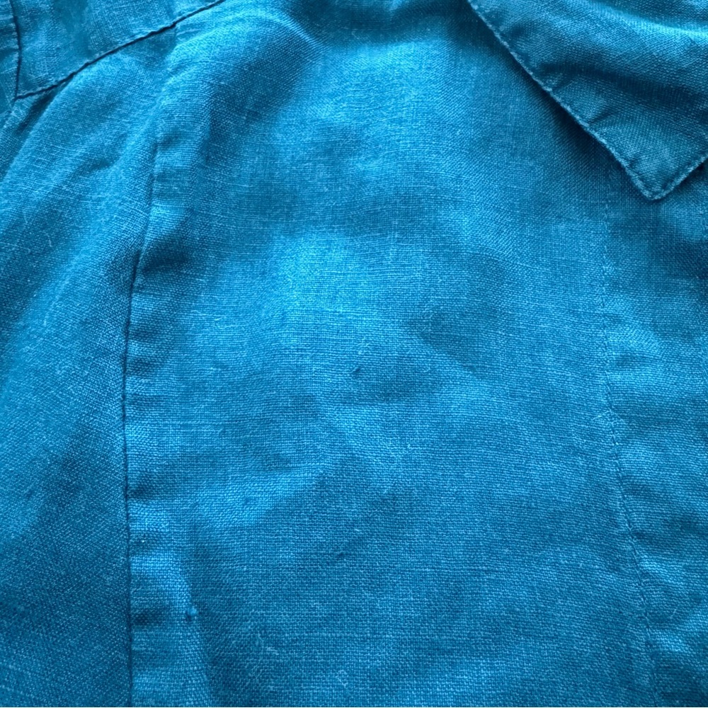 Soft Surroundings Island Breeze Shirt Deep Sea Blue Linen Button Down - Picture 8 of 10